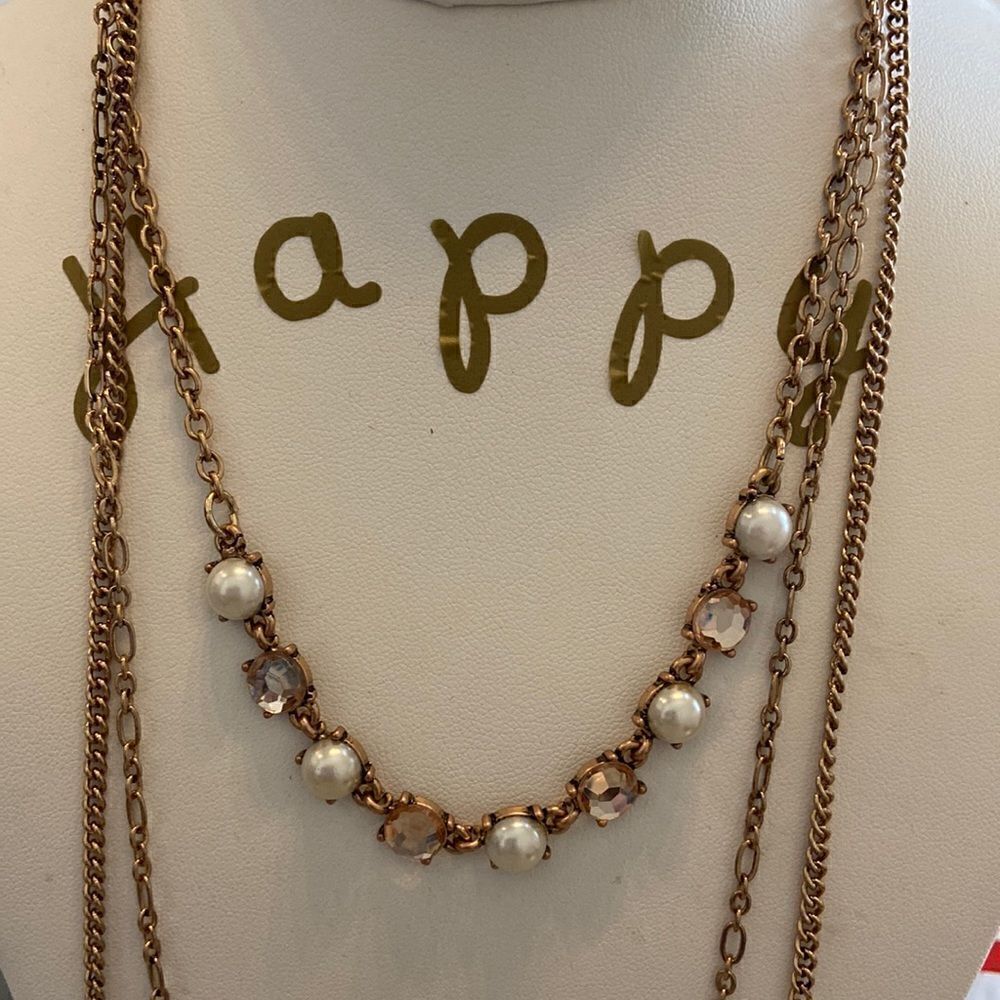 Chico’s 3 Layered Necklace NWOT  pearls Rhinestone crystal